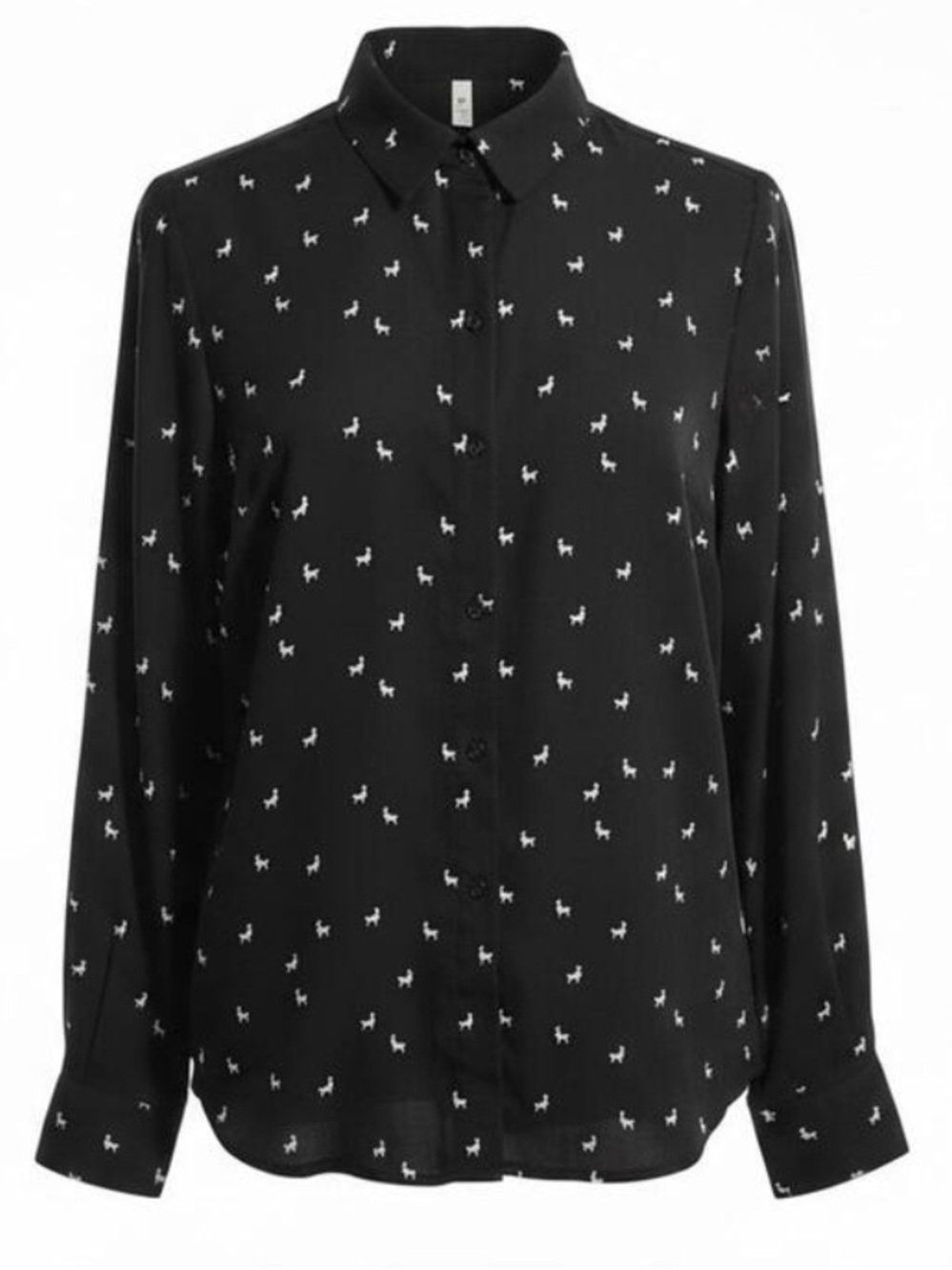 NWT Banana Republic Llama Black Button Down Blouse Shirt Collared Long Sleeve